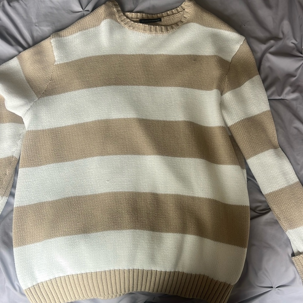 Brandy Melville Tan and White Striped Sweater
